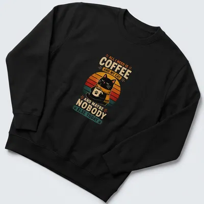 Retro vintage t-shirt featuring a black cat with a coffee mug and text about coffee and cats — printed on a unisex sweatshirt