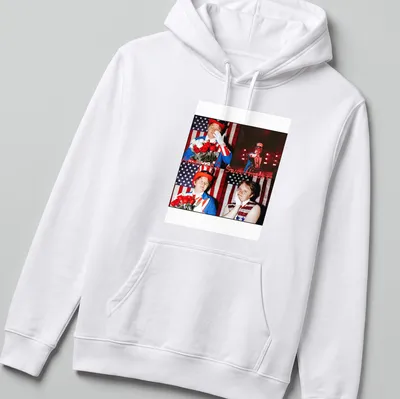 Lewis Capaldi t-shirt with a patriotic collage and the text America's Sweetheart — printed on a unisex hoodie