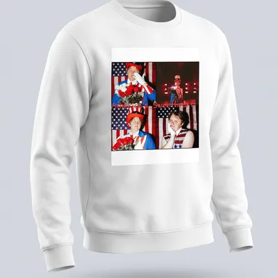 Lewis Capaldi t-shirt with a patriotic collage and the text America's Sweetheart — printed on a unisex sweatshirt