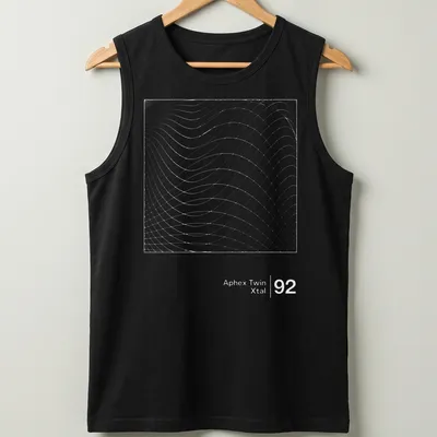 Minimalist Aphex Twin Xtal 92 t-shirt featuring a waveform pattern in light gray and white. — printed on a tank top