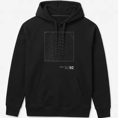 Minimalist Aphex Twin Xtal 92 t-shirt featuring a waveform pattern in light gray and white. — printed on a unisex hoodie