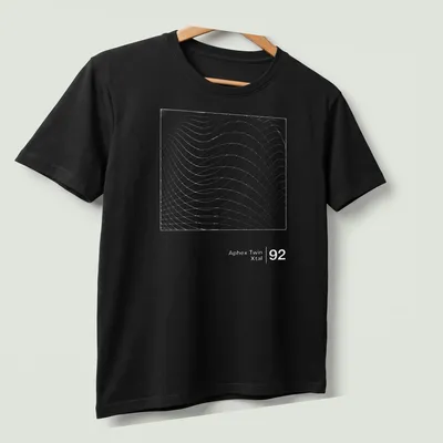Minimalist Aphex Twin Xtal 92 t-shirt featuring a waveform pattern in light gray and white. — printed on a unisex t-shirt (angled view)
