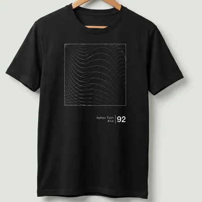 Minimalist Aphex Twin Xtal 92 t-shirt featuring a waveform pattern in light gray and white.