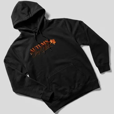 Script font autumn quote t-shirt featuring colorful leaves — printed on a unisex hoodie