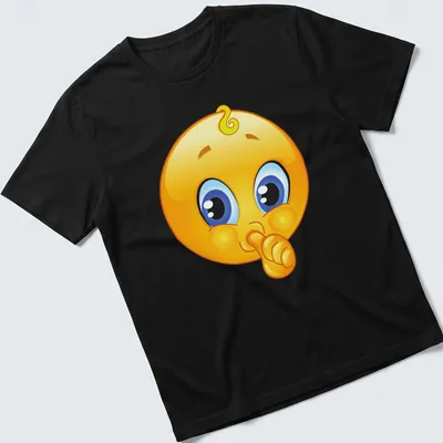 Cartoon baby emoji with shushing face in yellow, blue, black, and white