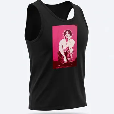 Pop art portrait of Baekhyun in pink, black, and white colors. — printed on a tank top
