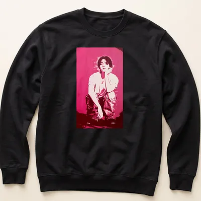 Pop art portrait of Baekhyun in pink, black, and white colors. — printed on a unisex sweatshirt
