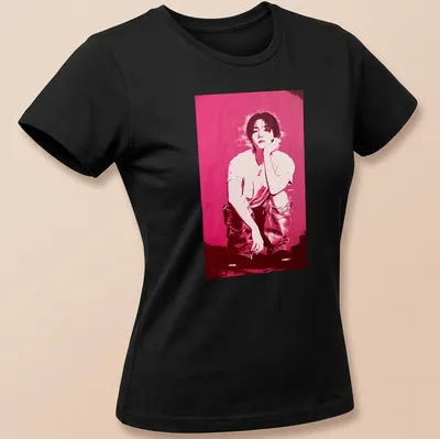 Pop art portrait of Baekhyun in pink, black, and white colors. — printed on a women's shirt