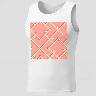 Chinoiserie bamboo lattice pattern in peach, coral, and cream shades — printed on a tank top