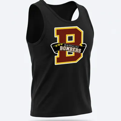 Bold collegiate Barnum Bombers t-shirt featuring a Letter B and an airplane — printed on a tank top