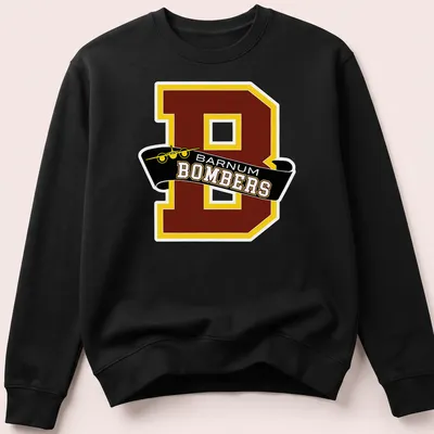 Bold collegiate Barnum Bombers t-shirt featuring a Letter B and an airplane — printed on a unisex sweatshirt