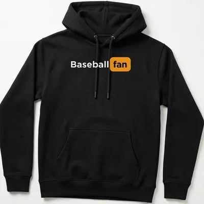 Bold typography shirt stating 'Baseball fan' in black and orange. — printed on a unisex hoodie