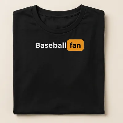 Bold typography shirt stating 'Baseball fan' in black and orange. — printed on a women's shirt