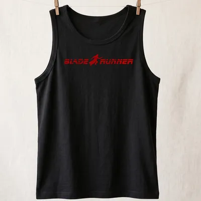 Bold graphic t-shirt featuring a Blade Runner silhouette in red — printed on a tank top