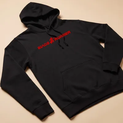 Bold graphic t-shirt featuring a Blade Runner silhouette in red — printed on a unisex hoodie