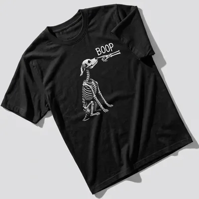 Playful Halloween design featuring a dog skeleton with the word Boop above