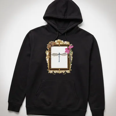 Vintage botanical-style t-shirt featuring a dragonfly in soft colors — printed on a unisex hoodie