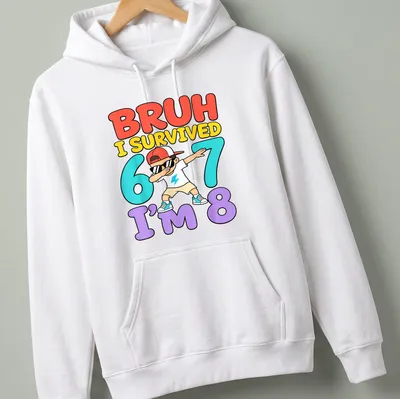 Colorful cartoon print of a dabbing boy with birthday text in vibrant colors — printed on a unisex hoodie