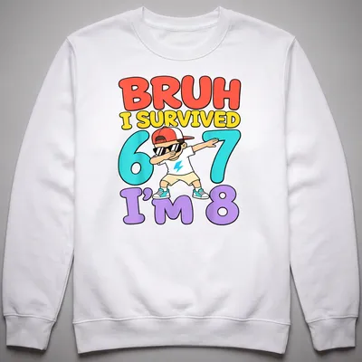 Colorful cartoon print of a dabbing boy with birthday text in vibrant colors — printed on a unisex sweatshirt