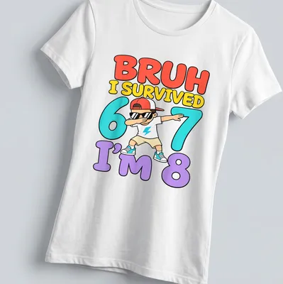 Colorful cartoon print of a dabbing boy with birthday text in vibrant colors — printed on a women's shirt