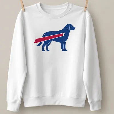 Vintage-style Buffalo Bills Dog Dad t-shirt with a silhouette of a dog — printed on a unisex sweatshirt