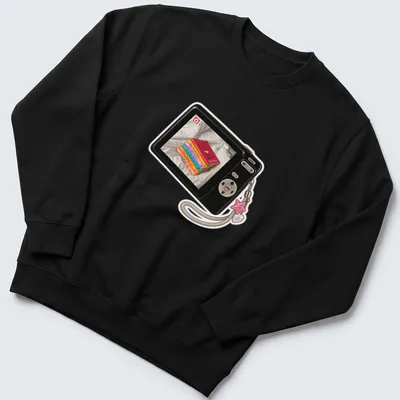 Realistic print of a camera surrounded by colorful books with the text Camera Picture Of Books — printed on a unisex sweatshirt