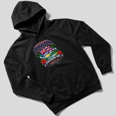 T-shirt featuring Hawaiian flag in a vibrant retro style celebrating statehood. — printed on a unisex hoodie