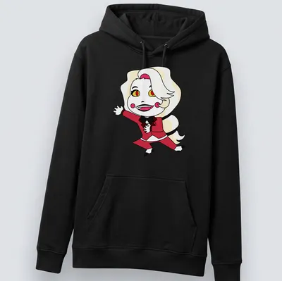 Kawaii style shirt featuring cartoon character Charlie Morningstar with colorful text. — printed on a unisex hoodie