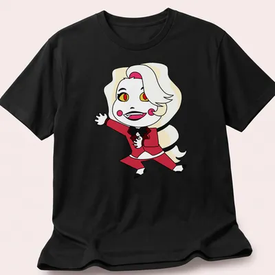 Kawaii style shirt featuring cartoon character Charlie Morningstar with colorful text.