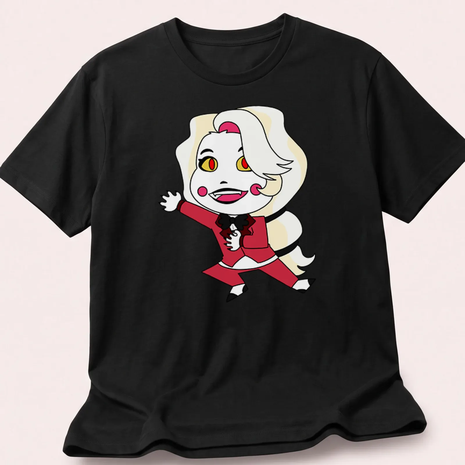 Kawaii style shirt featuring cartoon character Charlie Morningstar with colorful text. — printed on a unisex t-shirt