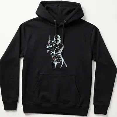 Ciri from The Witcher in a sword-fighting pose, illustrated in Sumi-e style — printed on a unisex hoodie