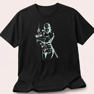 Ciri from The Witcher in a sword-fighting pose, illustrated in Sumi-e style