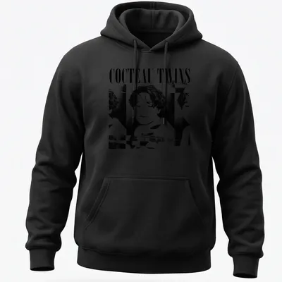 Black and white portrait of a woman with Cocteau Twins text above — printed on a unisex hoodie
