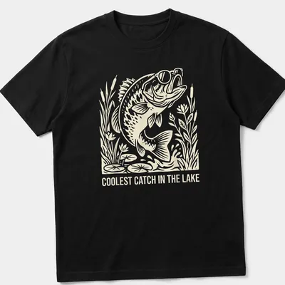 Illustration of a fish in sunglasses with text Coolest Catch in the Lake