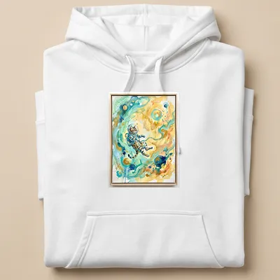Watercolor print of a Bengal cat in an astronaut suit against a cosmic background — printed on a unisex hoodie