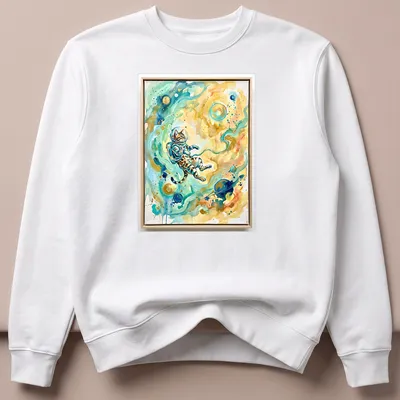 Watercolor print of a Bengal cat in an astronaut suit against a cosmic background — printed on a unisex sweatshirt