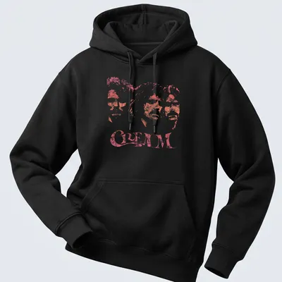 Three member portraits of the band CREAM in pink-tinted style — printed on a unisex hoodie
