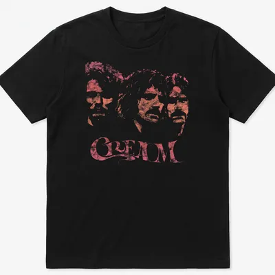 Three member portraits of the band CREAM in pink-tinted style