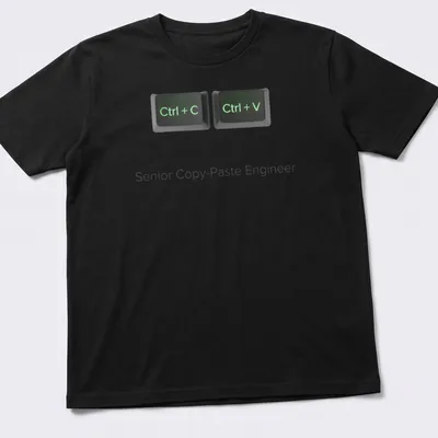 Typography shirt with printed text "Senior Copy-Paste Engineer Ctrl + C Ctrl + V" — printed on a unisex t-shirt