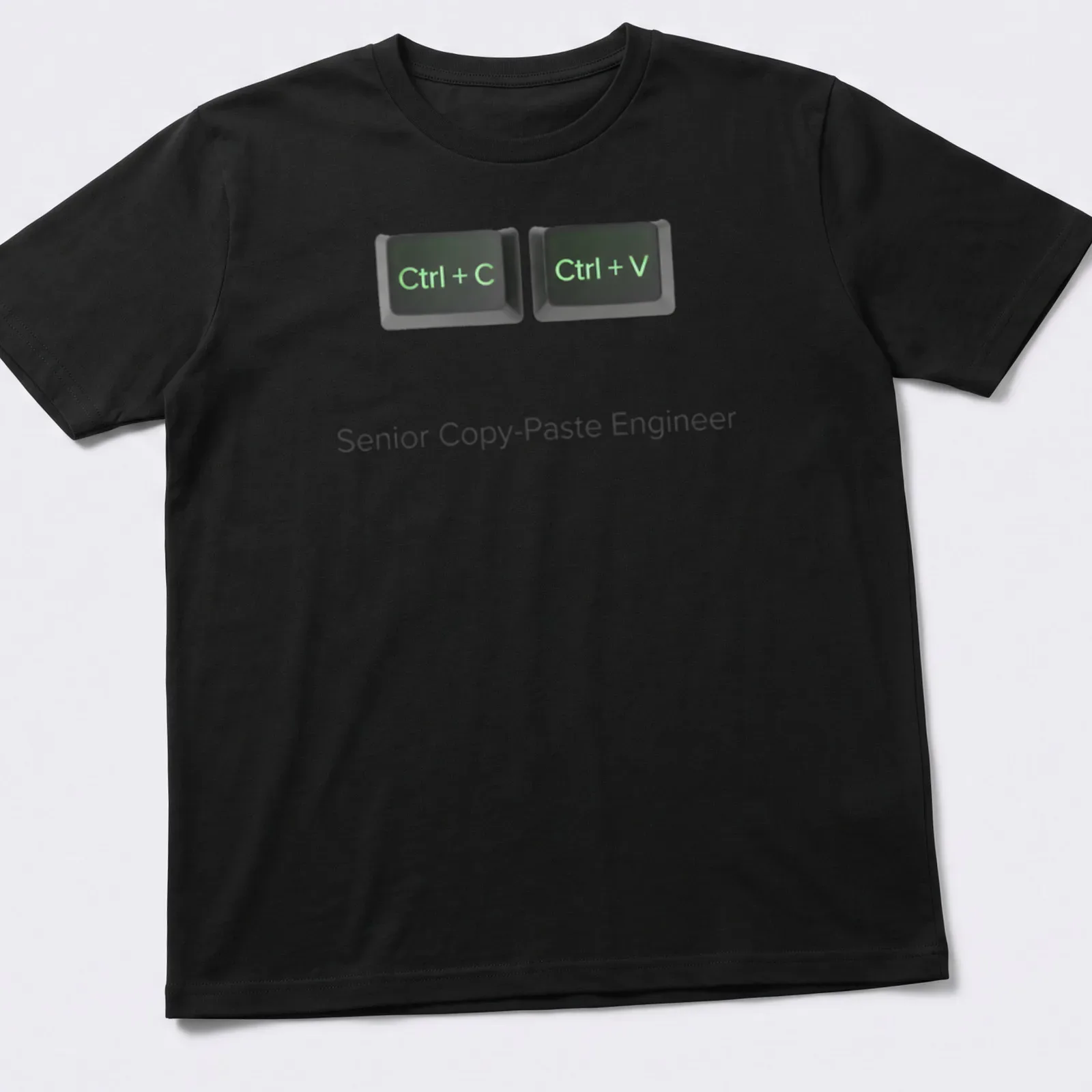 Typography shirt with printed text "Senior Copy-Paste Engineer Ctrl + C Ctrl + V" — printed on a unisex t-shirt