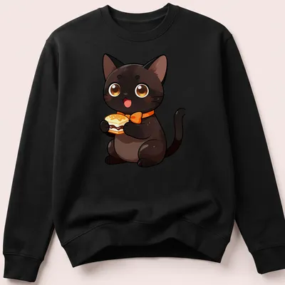 Kawaii illustration of a cute Bombay cat with s'more icon — printed on a unisex sweatshirt