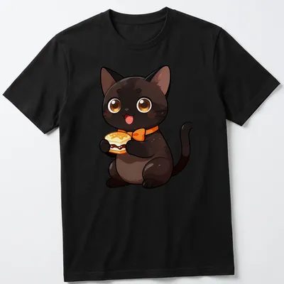 Kawaii illustration of a cute Bombay cat with s'more icon — printed on a unisex t-shirt