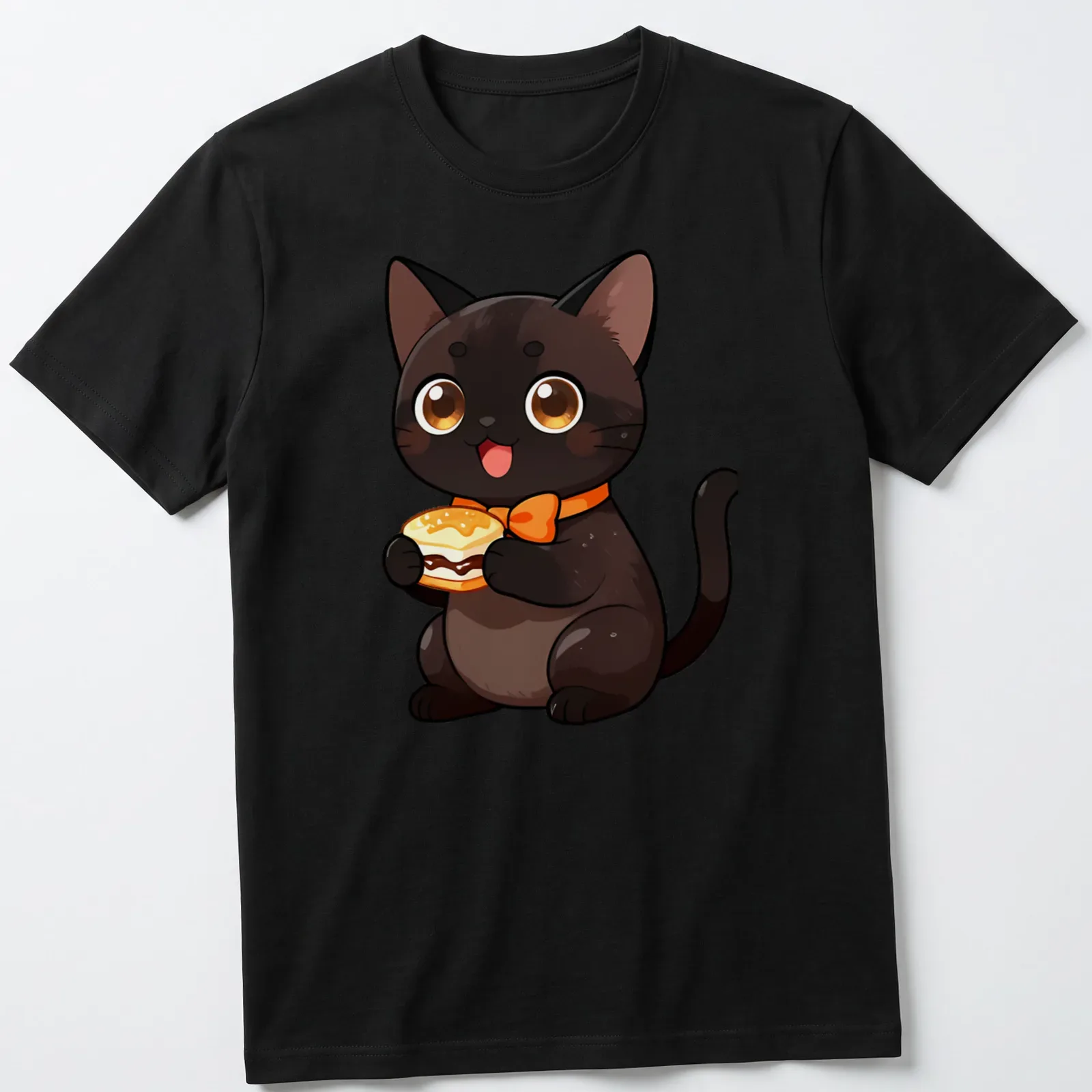 Kawaii illustration of a cute Bombay cat with s'more icon — printed on a unisex t-shirt