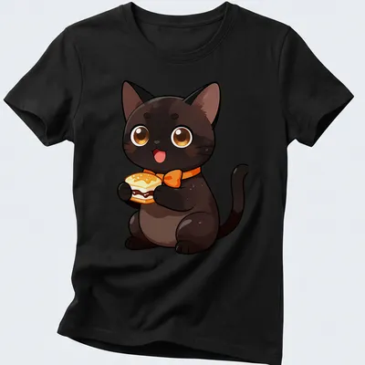 Kawaii illustration of a cute Bombay cat with s'more icon — printed on a women's shirt