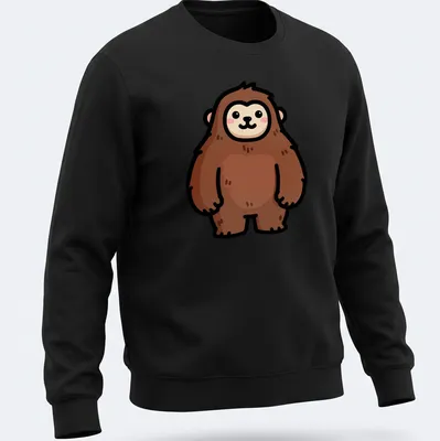 Kawaii style illustration of a cute brown yeti sasquatch monster with big eyes. — printed on a unisex sweatshirt