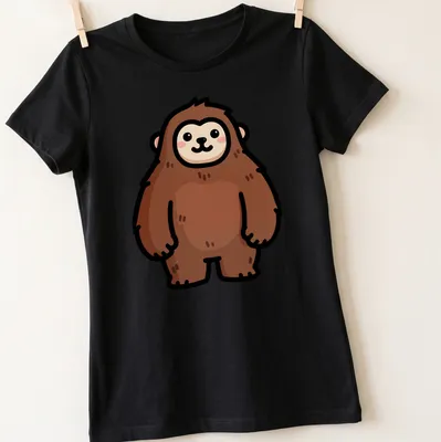 Kawaii style illustration of a cute brown yeti sasquatch monster with big eyes. — printed on a women's shirt