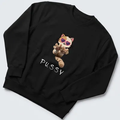 Kawaii style t-shirt featuring a cute kitten in sunglasses with cartoon paws — printed on a unisex sweatshirt