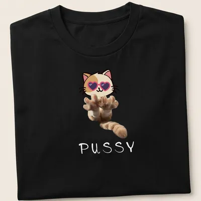 Kawaii style t-shirt featuring a cute kitten in sunglasses with cartoon paws