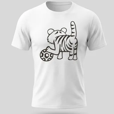 Kawaii line-art of a cute tiger playing with a ball in black and white