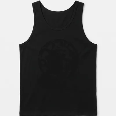 Black silhouette of Daemon Targaryen on a white background with printed text. — printed on a tank top